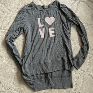 Long sleeve high low grey love shirt size xs